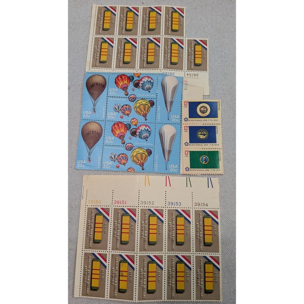 USPS Vintage Postage Stamp Lot Vietnam Veterans Hot Air Balloons State Flags EX